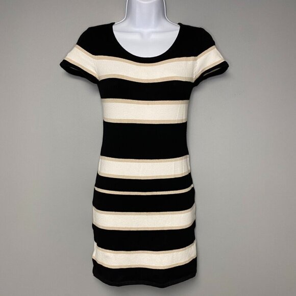 BEBE Y2K Cap Sleeve Striped Open Back Mini Sweater Dress Size M - Picture 1 of 8